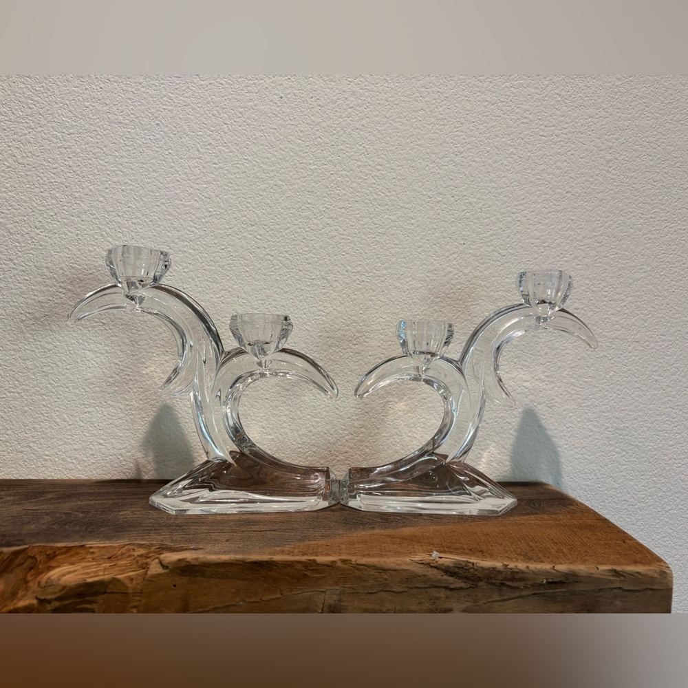 VTG Bleikristall Pair Lead Crystal Stemmed Double Candle Stick Holders